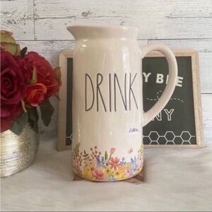 Rae Dunn Spring Summer Floral DRINK Pitcher With Waterclor Flowers